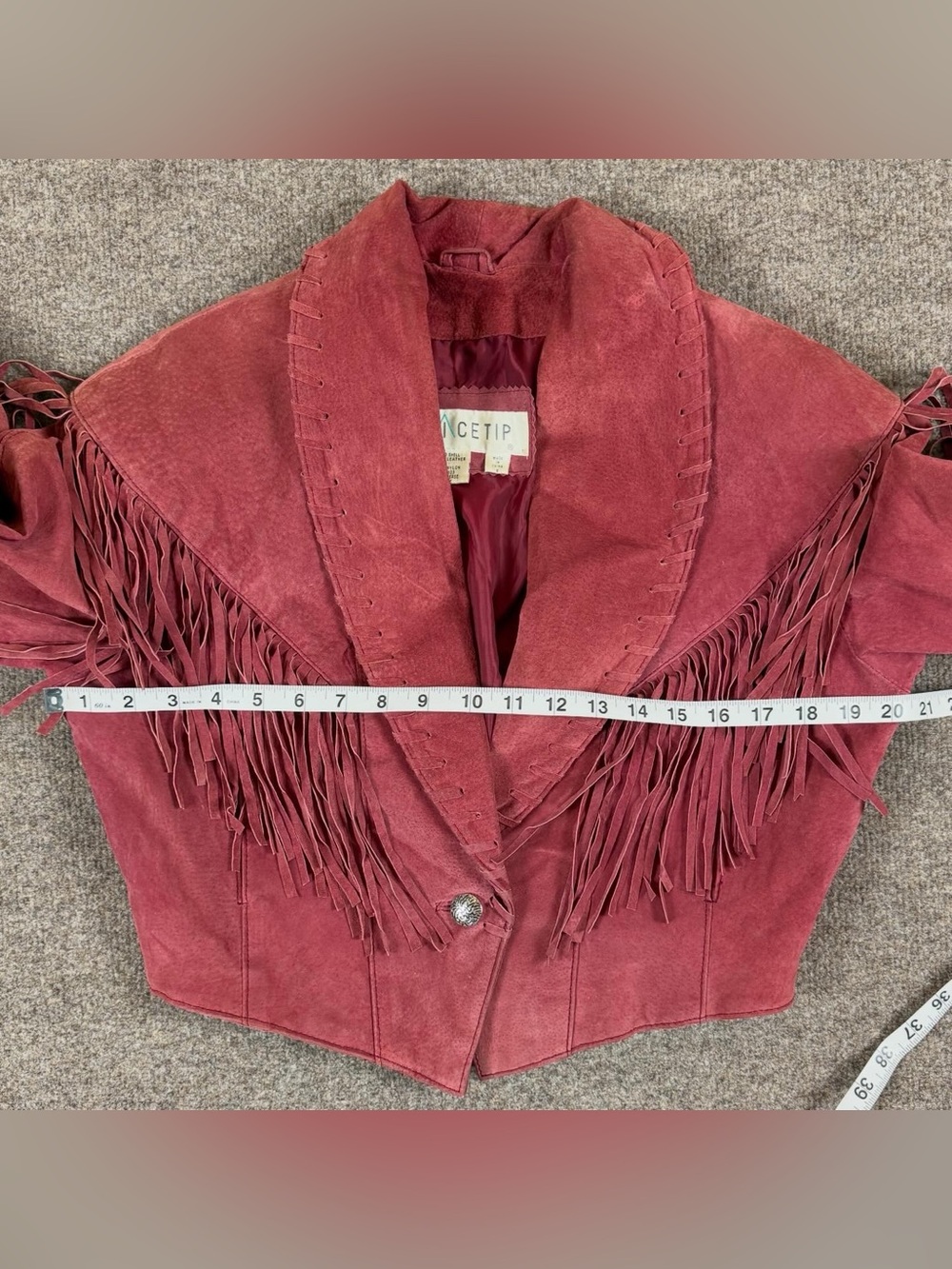 Vintage Red Suede Leather Cropped Fringe Jacket Women’s S Western Festival Boho - Picture 12 of 13